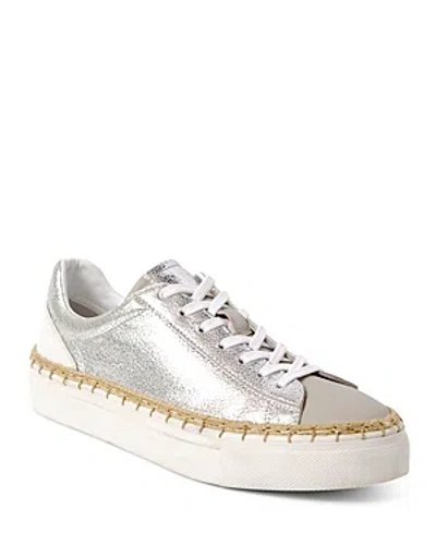 Free People Scotty Silver Raffia Stitched Leather Lace-up Sneakers