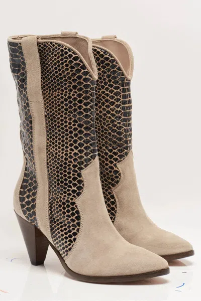 Free People Women's Snakeskin Feather Heel Boot In Beige In Neutral