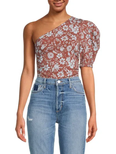 Free People Women's Somethin' Bout You Floral Stretch Knit Bodysuit In Java Combo