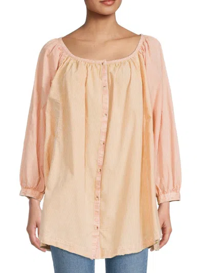 Free People Women's Striped Oxford Swing Tunic In Golden Combo