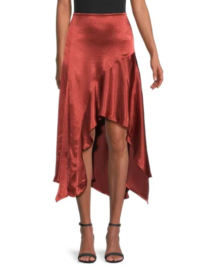 Free People Women's Sunrise High Low Satin Midi Skirt In Russet Red