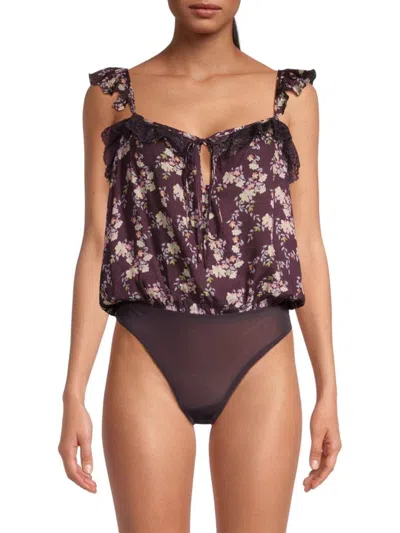 Free People Women's Take It Away Thong Bodysuit In Chocolate Merlot