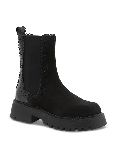 Free People Women's Tried And True Brogue Scalloped Chelsea Boots In Black