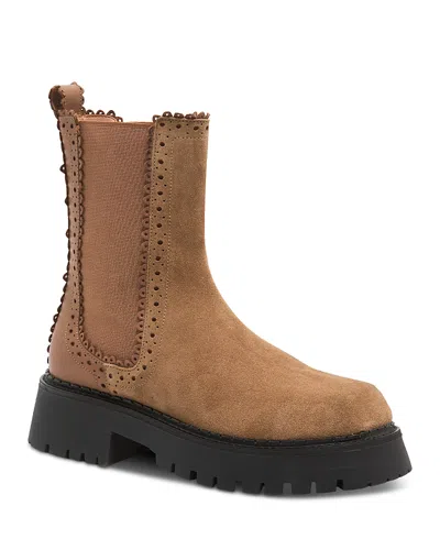 Free People Women's Tried And True Brogue Scalloped Chelsea Boots In Brown