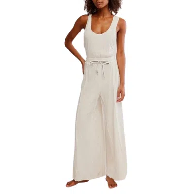Free People Women's Wait A Minute Romper In Oatmeal Combo In Metallic