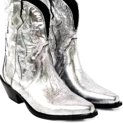 Free People Women's Way Out West Cowboy Boots In Pale Pewter Metallic In Multi