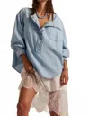 Free People Women's We The Free Denim Dreaming Pullover Top In So Soft Light Wash In Blue