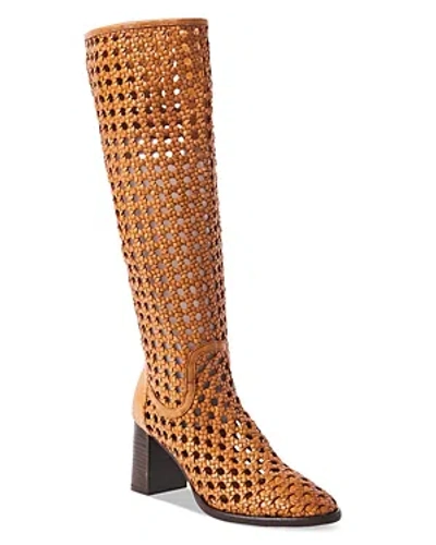 Free People Women's Woodstock Almond Toe Woven High Heel Tall Boots In Cinammon Clay