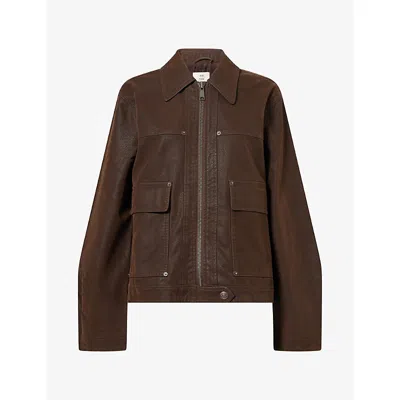 Free People Womens Blair Boxy-cut Faux-suede Jacket Chocolate Torte In Brown