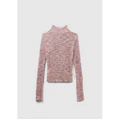 Free People Womens Blair Spacedye High Neck Knitted Top In Candy Combo In Pink