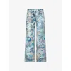 Free People Womens Blue Combo Tennessee Trompe Straight Denim Jeans In Blue