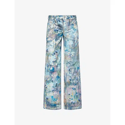 Free People Womens Blue Combo Tennessee Trompe Straight Denim Jeans