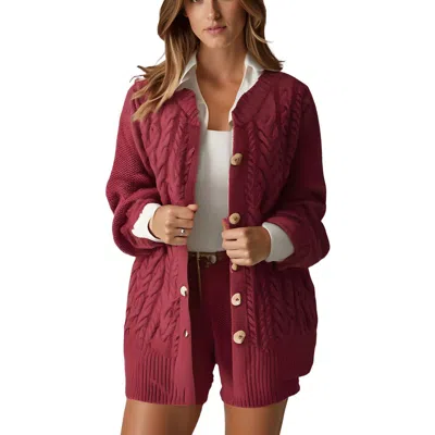 Free People Womens Button Cable Knit Cardigan Sweater In Red
