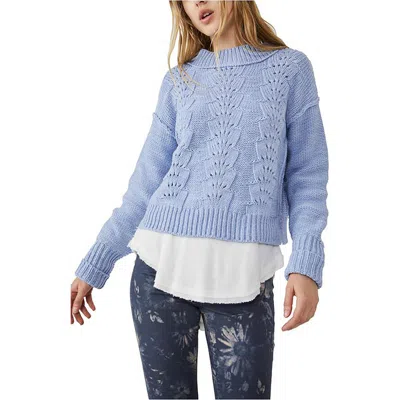 Free People Womens Cable Knit Crewneck Pullover Sweater In Blue