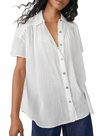 Free People Womens Collared Short Sleeve Button-down Top In White