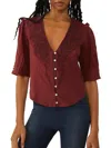 FREE PEOPLE WOMENS COTTON EMBROIDERED BLOUSE