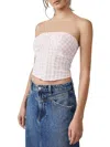 FREE PEOPLE WOMENS CROPPED GINGHAM STRAPLESS TOP