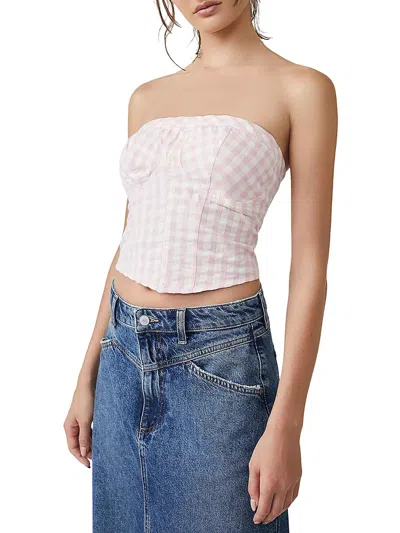 FREE PEOPLE WOMENS CROPPED GINGHAM STRAPLESS TOP