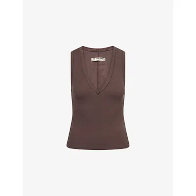 Free People Womens Double Espresso Neria V-neck Stretch-cotton Tank Top In Brown