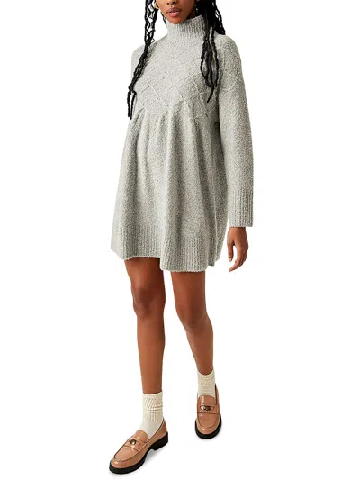 Free People Womens Embroidered Mock Neck Sweaterdress In Grey