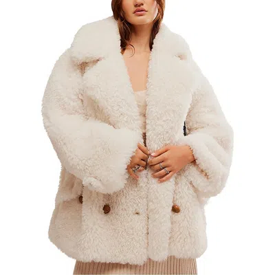 Free People Womens Faux Fur Sherpa Faux Fur Coat In White