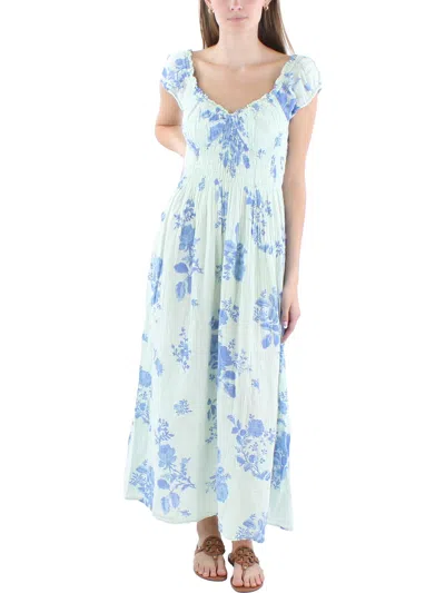 Free People Womens Floral Print Cotton Midi Dress In Blue