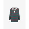 Free People Stripe Long Sleeve Stretch Cotton Waffle Knit Tunic Top In Forest Combo