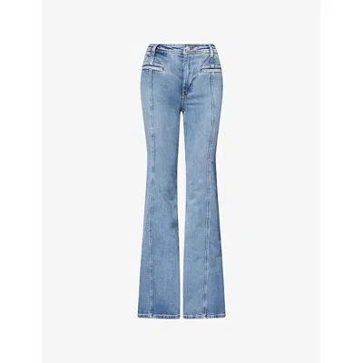 Free People Womens Mid Stone Firecracker Flared-leg Denim Jeans In Blue