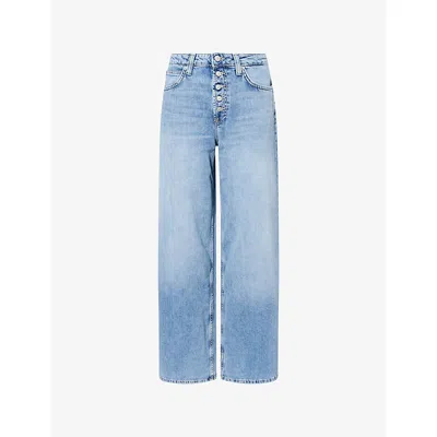 Free People Womens  Nia Wide-leg Boyfriend Denim Jeans In Blue