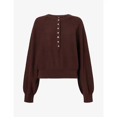 Free People Womens  Porta Henley-collar Cashmere Jumper In Brown