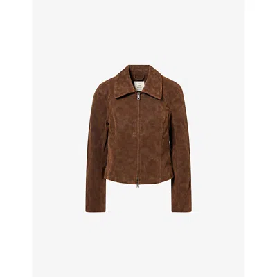 Free People Womens  River Faux-suede Jacket In Brown