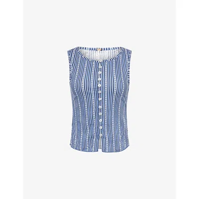 Free People Womens Blue/navy Tilly Sleeveless Stretch-cotton Top