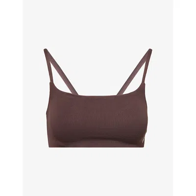 Free People Womens  X Barry's Tighten Up Mini Ribbed Sports Bra In Brown