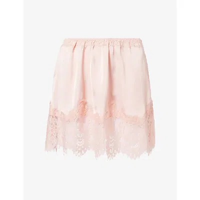 Free People Womens Lace-trim Satin Mini Skirt Peach Paisley In Pink