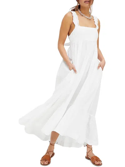 Free People Womens Long Flowey Midi Dress In White