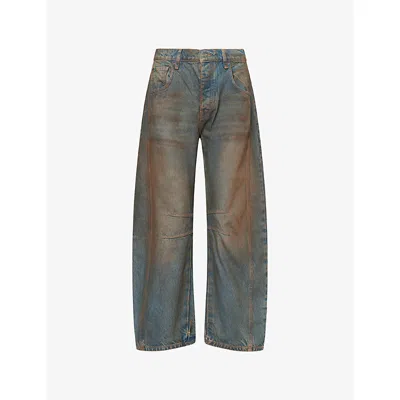 Free People Womens Lost In The Desert Good Luck Mid-rise Barrel-leg Denim Jeans In Blue
