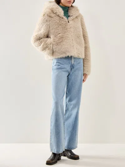 Free People Womens Louder Please Faux-fur Jacket Cream In Blue