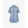 Free People Womens Ocean Blue Remino Flared Denim Mini Dress In Ocean Blue