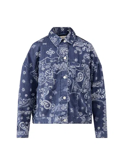 Free People Opal Swing Printed Denim Jacket In Blue