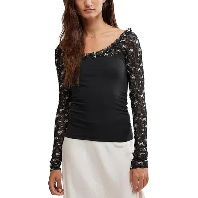 Free People Womens Printed Cotton Pullover Top In Black