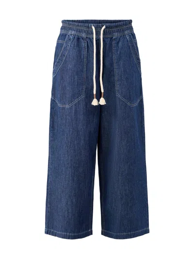 Free People Easy Peasy Wide Leg Denim Drawstring Pants In Blue