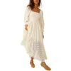 Free People Perfect Storm Smocked Eyelet Long Sleeve Maxi Dress In Multi