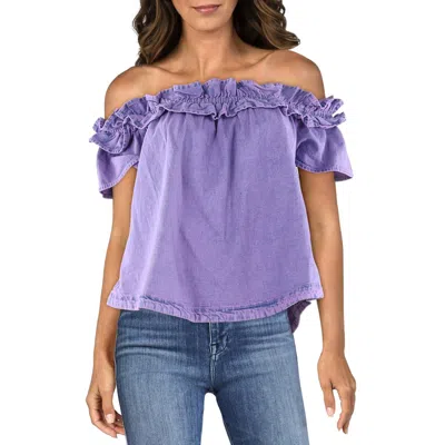 Free People Womens Ruffled Denim Blouse