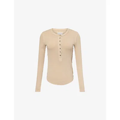 Free People Womens Semolina Jamie Henley Ribbed Cotton-jersey Top In Neutral
