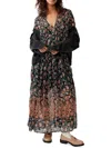 Free People See It Through Floral Long Sleeve Maxi Dress In Black