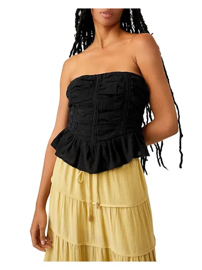 Free People Womens Smocked Embroidered Strapless Top In Black