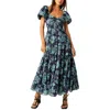 Free People Short Sleeve Sundrenched Dress In Emerald Combo In Multi