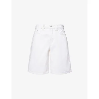 Free People Womens Snowfall Montana Long-line Denim Shorts In White