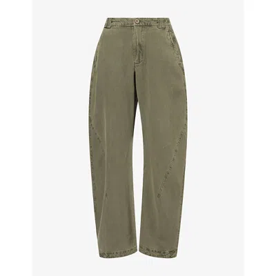 Free People Womens Spotlight Barrel-leg Cotton-blend Trousers Dusty Olive