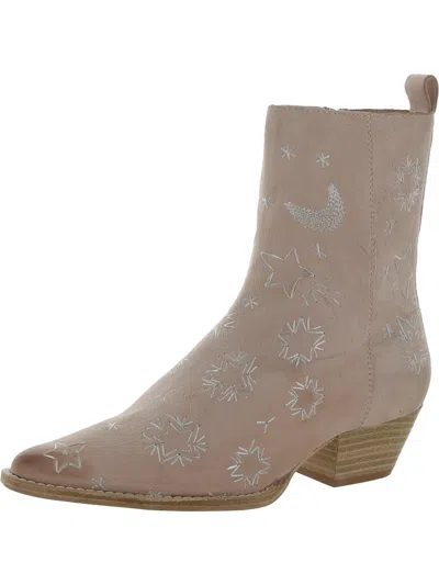 Free People Womens Suede Embroidered Cowboy, Western Boots In Beige